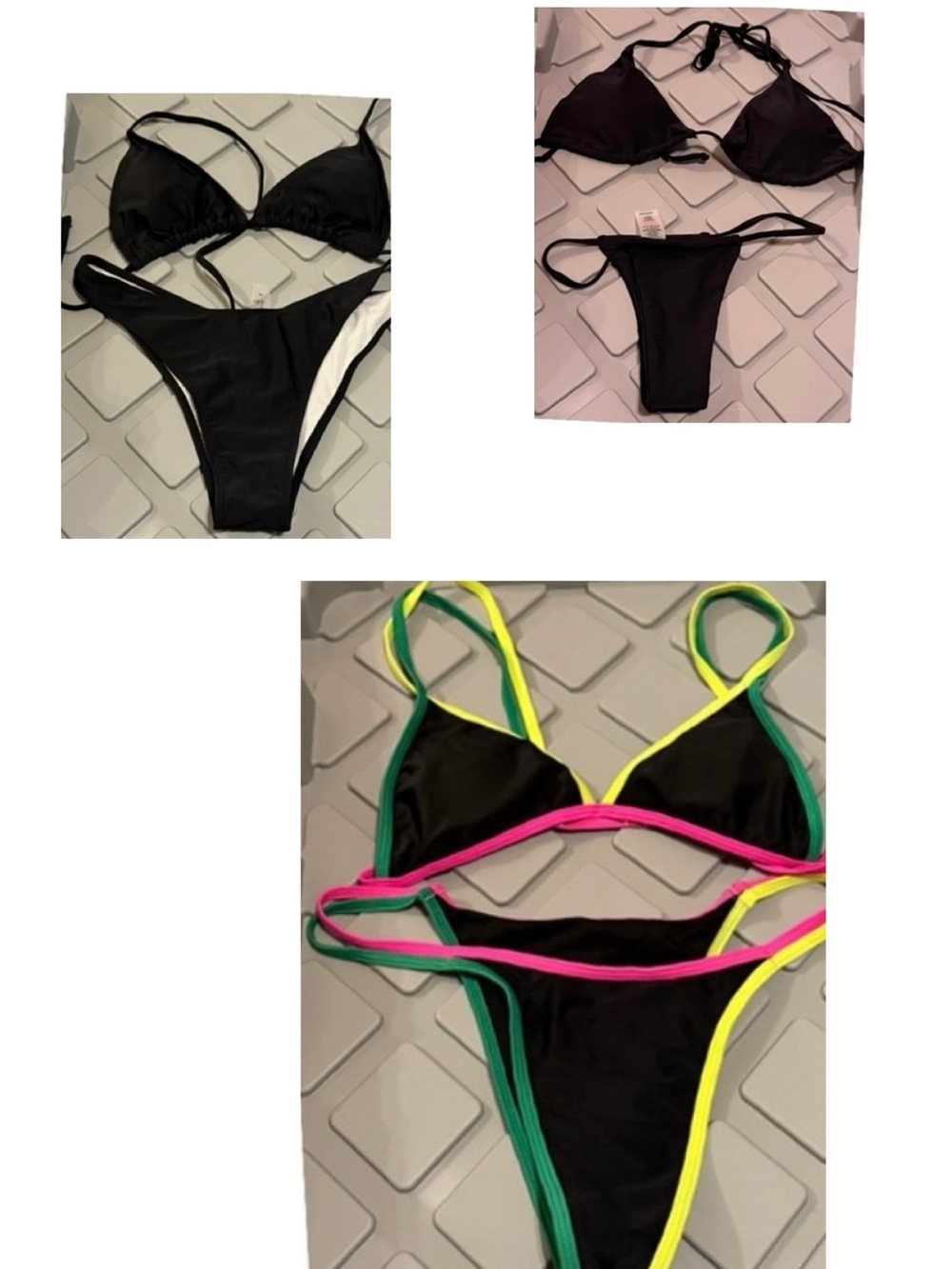 Lot of 3 SMALL Black Neon Bikinis